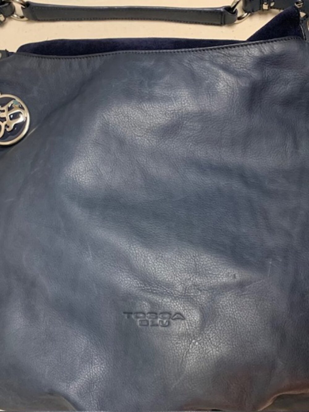TOSCA BLU Large Blue Leather Bovine Suede Shoulder Bag with dustbag